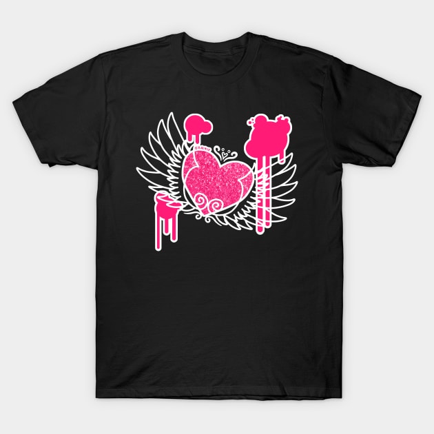 Winged Heart (Pink and White Version) T-Shirt by Jan Grackle